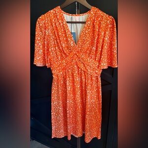 Bright Orange Printed V-Neck Women's Dress